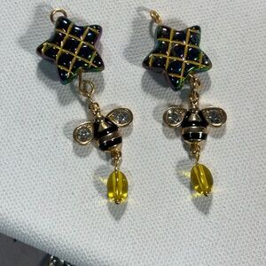 Bee and Star Dangle Earrings with Yellow Bead
